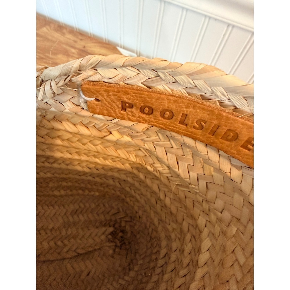 Poolside Medium Beach Tote Straw Basket Bag Embroidered Word Blue Tan Medium - Picture 15 of 16